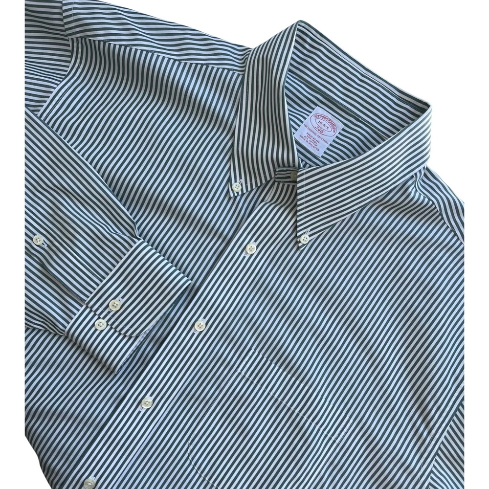 Brooks Brothers 346 Non Iron Regular Fit Button Down Shirt Green Stripe 18 4/5